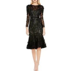Mac Duggal Black Floral Lace Long Sleeve Sheath Cocktail Dress Size 12 $498